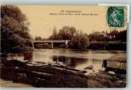 Champigny-sur-Marne 1907 Pont et Parc de la maison Brulée Breifmarke Bildseite