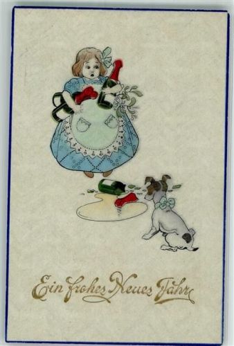 Neujahr Kind Jack Russell Sekt Prägedruck