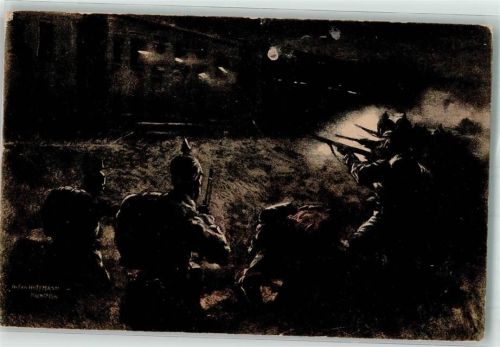 1918 Deutsche Landser beschießen in der Nacht einen feindlichen Eisenbahnzug Feldpost WK I München