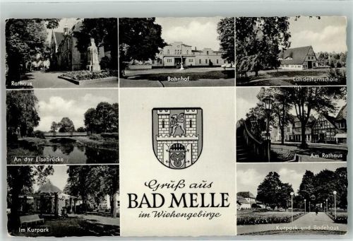 Melle 1960 Rathaus Bahnhof Landesturnschule Wappen