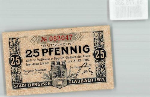Bergisch Gladbach 1917 25 Pfennig Gutschein No. 083047
