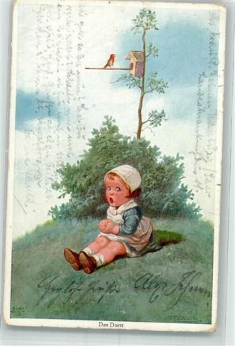 1926 Primus 03372 Kind singt mit dem Vogel am Vogelkasten