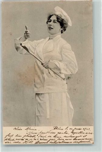 1903 Frau in der Kleidung eines Koches hält einen Kochlöffel in der Hand Stempel Commissariat Federal des Guerres
