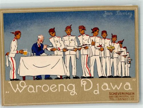 Scheveningen sign. Lavies Jan Gasthaus Waroeng Java Kellner Künstlerkarte