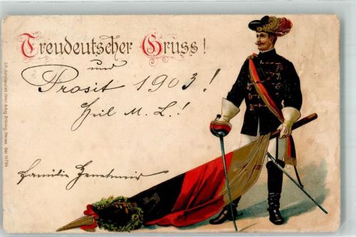 1903 Prägedruck Student Fahnenträger Lithographie