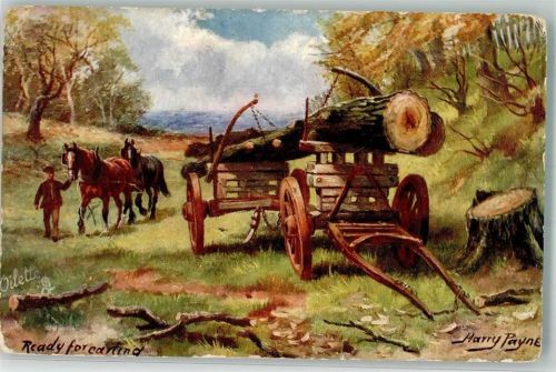Oilette Tucks In the Forset 9336 sign. Harry Pay Holz Abtransport Pferde