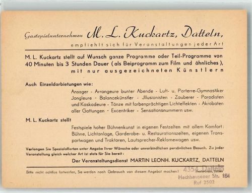 Datteln Werbung Gastspielunternehmen Kuckartz