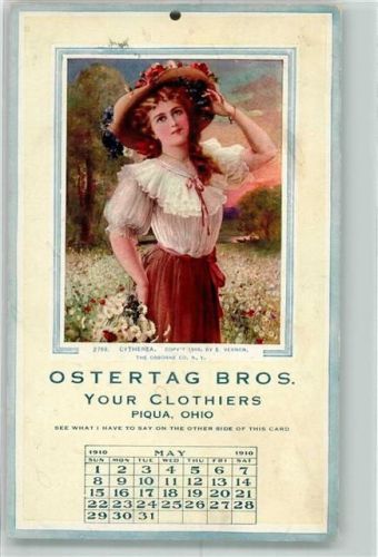 1910 Passepartout Cytherea Frau mit Blumen Ostertag Bros. October 1910 Your Clothiers Piqua, Ohio