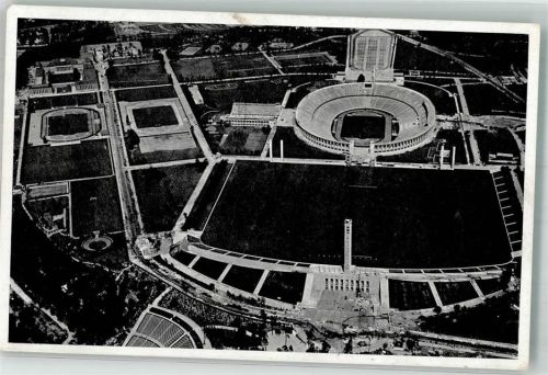 Charlottenburg 1936 Fliegeraufnahme vom Reichssportfeld mit Olympiastadion Amtliche Olympia-Karte