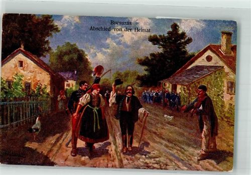 1915 sign. Bucsuzas Husar in Uniform verabschiedet sich aus seinem Heimatdorf Verlag Patzelt & Co. 176