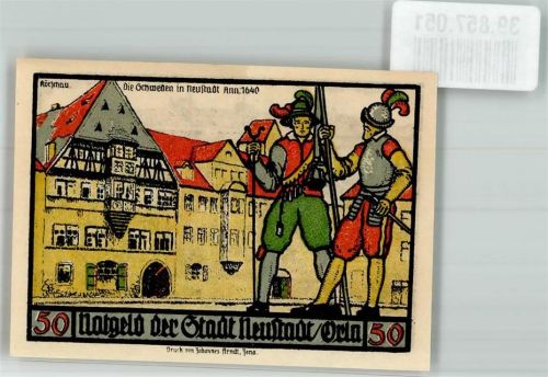 Neustadt 1921 Gutschein über 50 Pfennig Die Schweden in Neustadt 1640