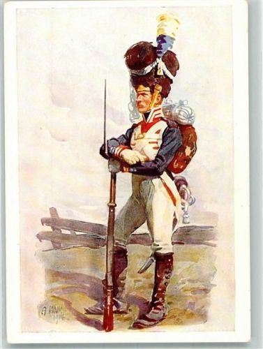 1914 sign. Jank Grenadier mit Fellmütze und Karabiner mit aufgepflanztem Bajonett
