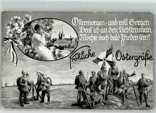 1915 Ostern Soldaten mit Trommel und Fahne , denken an die Liebste in der Heimat WK I