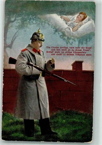 1912 Landser in Uniform auf einsamer Wacht denkt an seine Liebste daheim