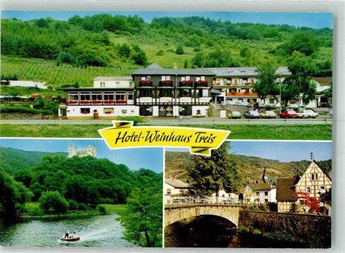 Weinähr Hotel Pension Weinhaus Treis im Gelbachtal mit Lahnbrücke und Kloster Arnstein