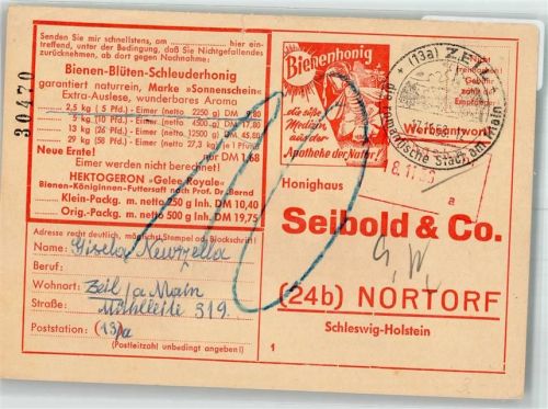 Nortorf 1958 Handlung Honighaus Seibold und Co. Werbung Hektogeron keine AK