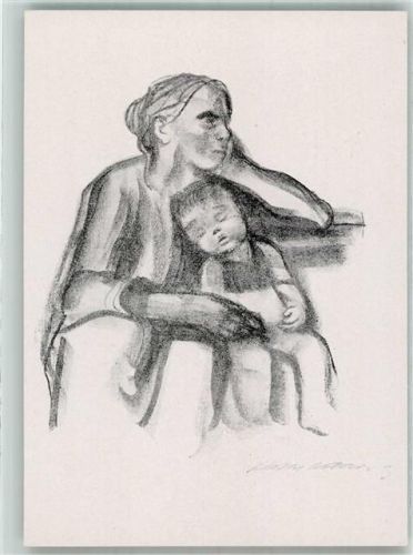 Arbeiterfrau m.schlafendem Jungen 1927 Kollwitz, K. Künstlerkarte