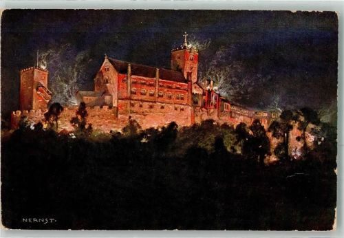 Wartburg 1912 sign. Nernst Die nächtlich beleuchtete Burg