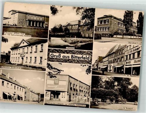 Bitterfeld Gasthaus Kulturpalast Lutherhaus Schule Geschäft Straße der Republik