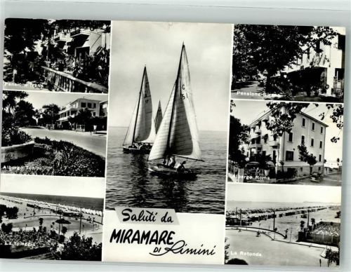 Rimini 1963 Hotel Pension Segelboot Schwimmbad