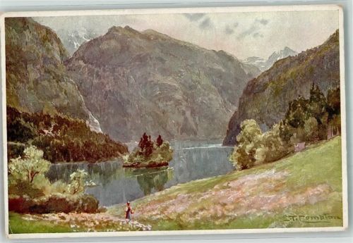 Königssee mit Insel Christlieger Alpiner Kunstverlag Eugen Richter Nr. 29