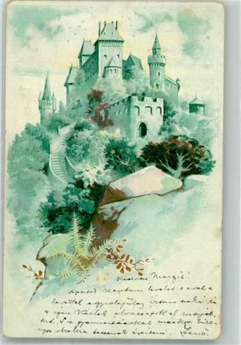 1900 Treppe zu einer alten Burg auf einem Berg