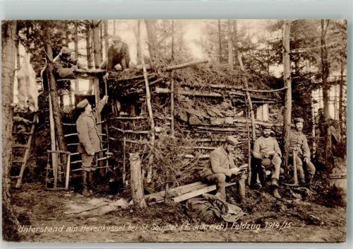 Saint-Souplet 1916 Landser vor einem Unterstand im Walde Feldpost WK I IX. Armeekorps