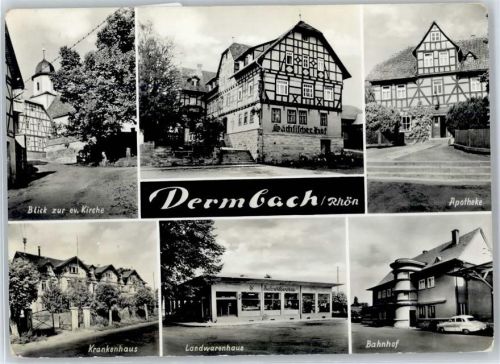 Dermbach Kirche, Gasthaus, Apotheke, Krankenhaus, Landwarenhaus, Bahnhof