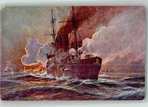 Beschießung von Madras durch den Kreuzer Emden Marine WK I Kolonialkriegerdank Künstlerkarte