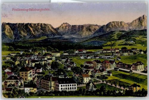 83395 W8228 Freilassing Gebrauchsspuren Blick auf die Stadt mit Gebirgspanorama, Salzburghofen