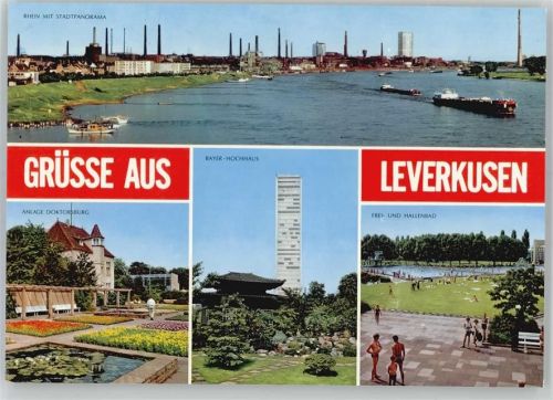Leverkusen Rhein, Anlage Doktorsburg, Bayer-Hochhaus, Schwimmbad