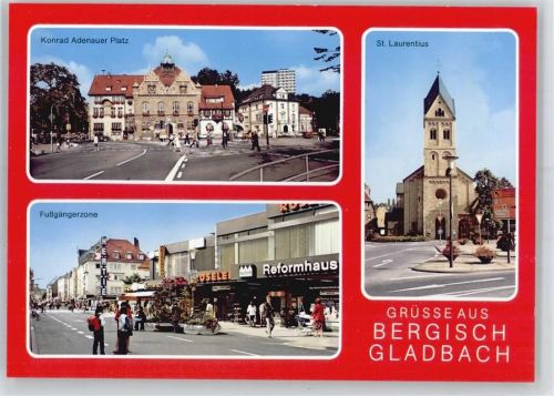 Bergisch Gladbach Fußgängerzone, Geschäft, St. Laurentiuskirche, Konrad-Adenauer-Platz, Rathaus