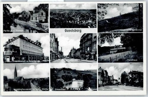 Gevelsberg Ennepepartie, Handelshof, Sparkasse, Hasslinghauserstraße, Kath. Kirche, Strandbad, Mittelstraße, Forsthaus, Gesamtansicht