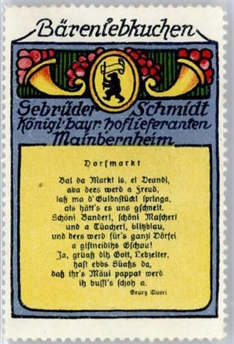 Mainbernheim Briefmarke, Bären-Lebkuchen, Lebkuchenfabrik Gebrüder Schmidt