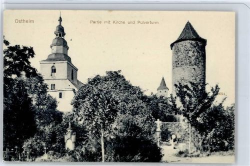 Ostheim Partie mit Kirche und Pulverturm