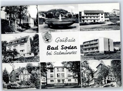Bad Soden-Salmünster Schweizerhaus König-Heinrich-Sprudel Kurheim Westfalen-Hof Stolzenthal Hotel Regina Hessenhof St. Vincenzhaus Wappen Haus Franken Haus Richter