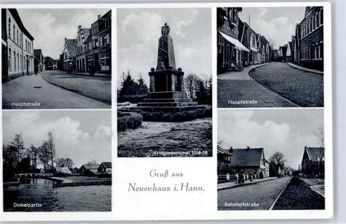 49828 W4458 Neuenhaus , Dinkel - Hauptstrasse Dinkelpartie Bahnhofstrasse Kriegerdenkmal
