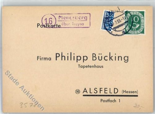 35279 W3577 Mengsberg - Landpoststempel Bestellkarte Tapetenhaus Philipp Bücking Notopfer