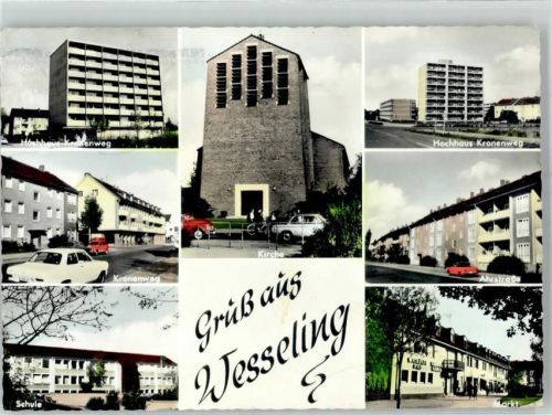 50389 W5047 Wesseling , Rheinl - Hochhaus Kronenweg Schule Ahrstrasse Markt Kirche