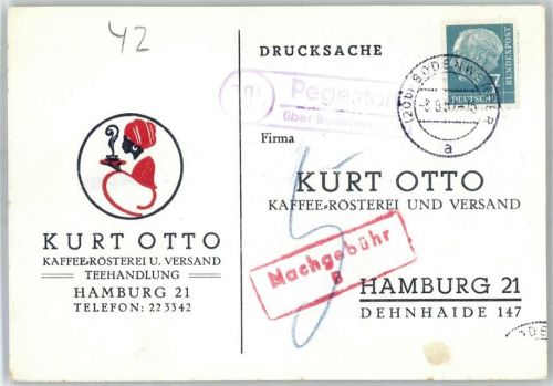 Pegestorf Landpoststempel Kaffee-Rösterei Versand Teehandlung Kurt Otto Hamburg