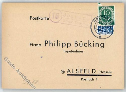 35282 W3576 Josbach - Landpoststempel Bestellkarte Tapetenhaus Philipp Bücking Notopfer
