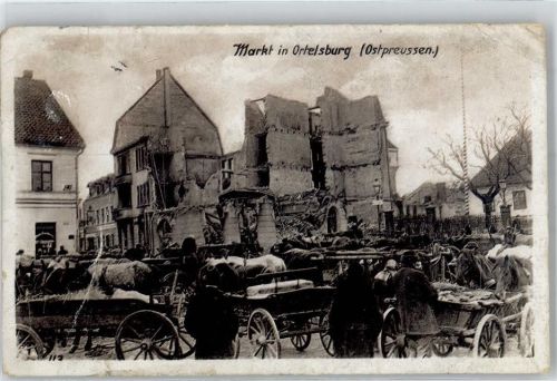 Ortelsburg Szczytno 1917 - Marktplatz zerstörte Häuser WK I