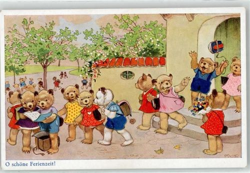 Teddybär personifiziert Baumgarten, Fritz Künstlerkarte