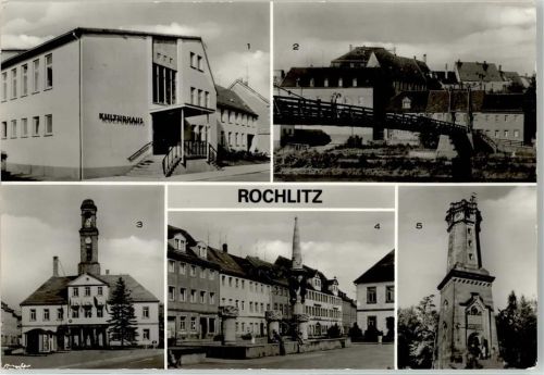 Rochlitz Kulturhaus Hängebrücke an der Mulde Rathaus Platz der Befreiung Aussichtsturm auf dem Rochlitzer Berg