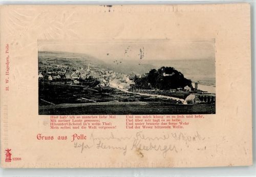 37647 W3453 Polle , Weser 1902 Prägedruck Gedicht