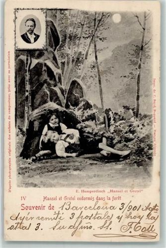 1901 Kinder Wald Schlaf Unterschlupf Mondschein sign. Humperdinck Karte IV zusammen 9 AK