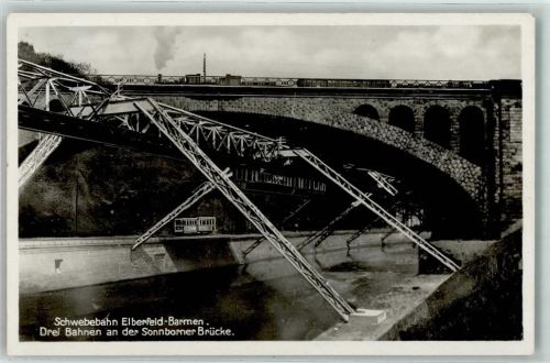 Elberfeld Sonnborner Brücke Dampfeisenbahn Straßenbahn Stempel Internationale Leipziger Messe