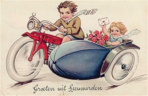 Leeuwarden Leeuwarden (Niederlande) Leporello Motorrad mit Beiwagen II (Stauchung)
