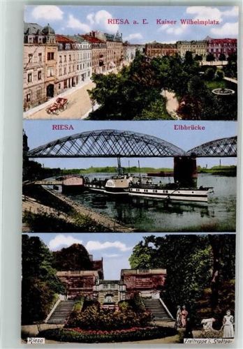 Riesa 1917 Feldpost WK I 2. Rekruten-Depot Kaiser Wilhelmplatz Elbbrücke Stadtpark