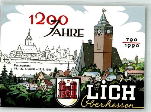 Lich 1990 Kirche Wappen 1200 Jahre Festwochen 1990